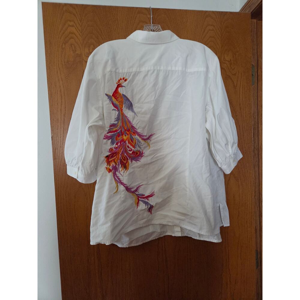 Lauren Ralph Lauren Embroidered Colorful Peacock Plus Size 2x Cotton Unique EUC